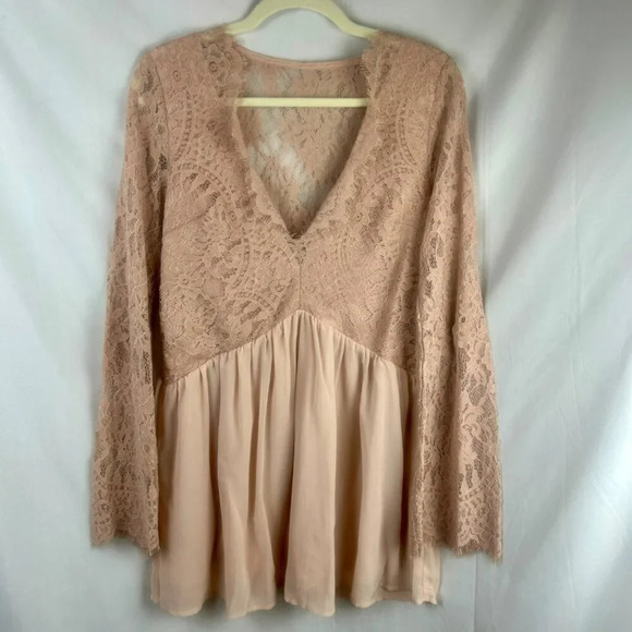 NEW Tobi Mini Dress Women Small Blush Nude‎ Pink Lace Long Sleeves A Line Party - Picture 3 of 11